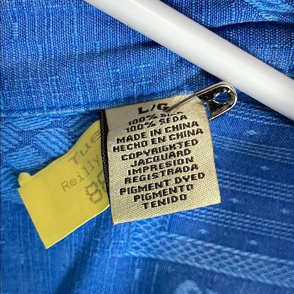 Vintage Jamaica Jaxx Blue 100% Silk Hawaiian Casual Button Down Shirt L - Picture 3 of 10